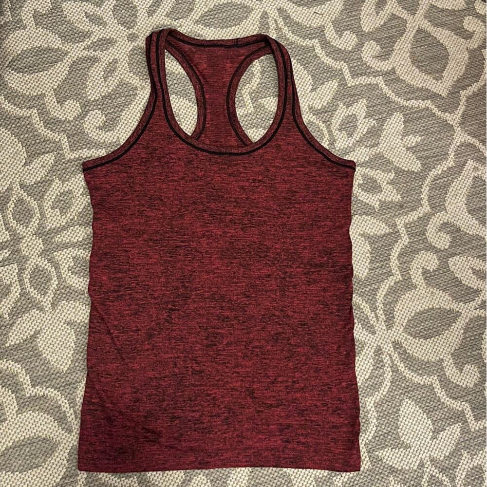 Lululemon swiftly tech Racerback tank, heathered red/burgundy and black